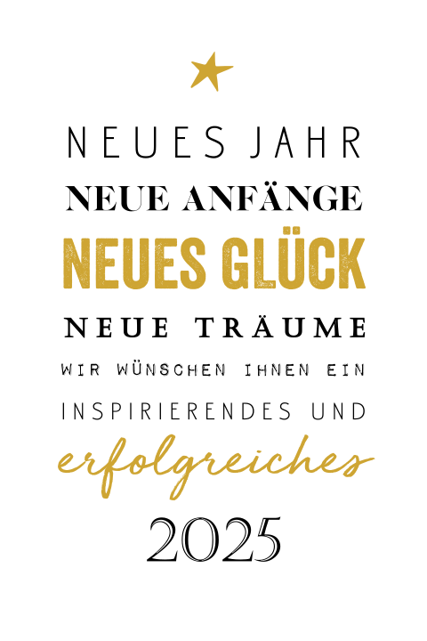 Neujahrskarte mit vielen verschiedenen Wünschen für das neue Jahr