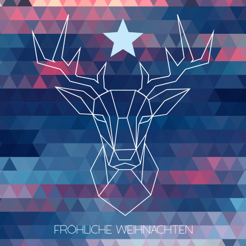 Moderne Weihnachtskarte mit einem Hirsch aus geometrischen Formen