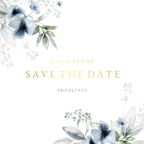 Save the Date Karte mit blauen Blüten