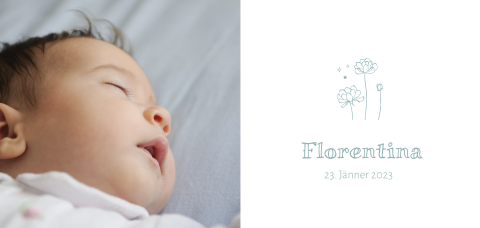 Niedliche Geburtskarte mit Foto und Blümchen