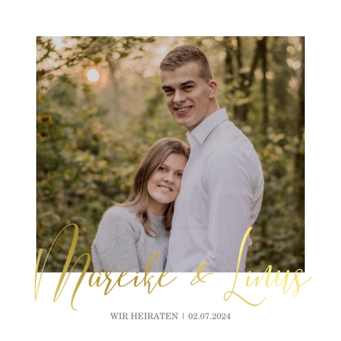 Hochzeitseinladung mit Ihrem großen Foto und Namen im Foliendruck