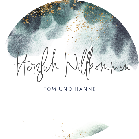 Willkommensschild mit goldenen Akzenten: "Aquarellliebe" ø-80cm