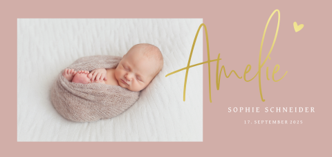 Hübsche Geburtskarte mit Foto und Foliendruck
