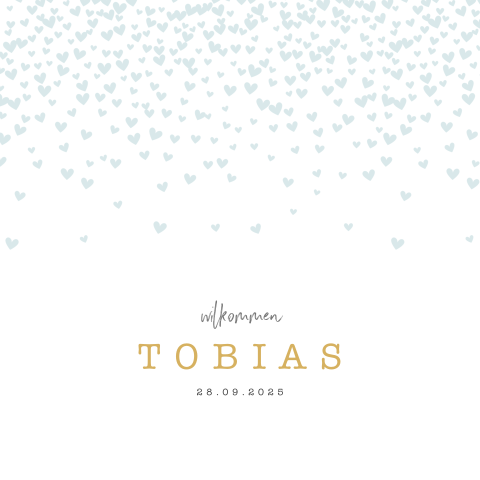 Blauer Herzenregen auf hübscher Geburtskarte