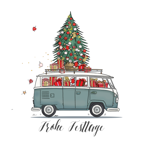 Hübsche Weihnachtskarte mit einem Bully mit Weihnachtsbaum