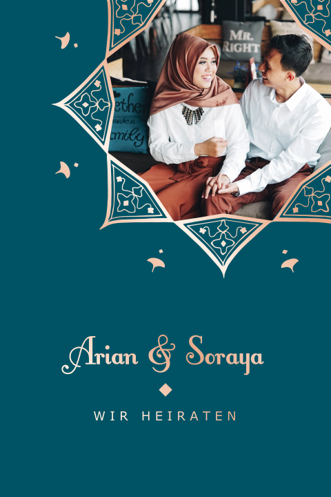 Hochzeitseinladung mit Verzierungen und Foliendruck: "Schmuckvoll"