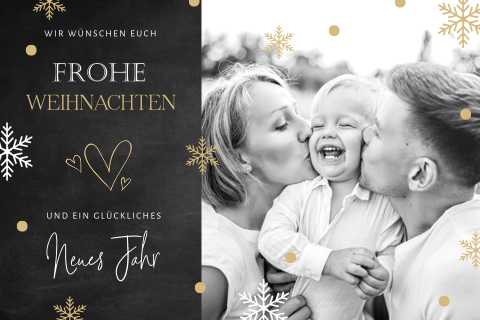 Trendige Weihnachtskarte mit Schneeflocken und Ihrem Foto