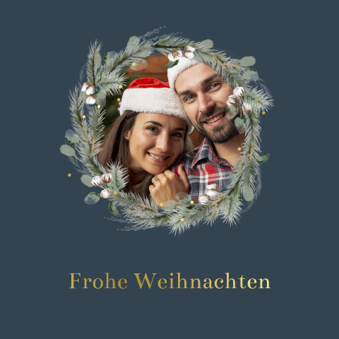 Weihnachtliche Karte mit Goldfolie, Tannanegrün und Ihrem Foto
