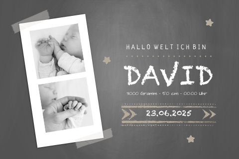 Hippe Babykarte als Tafel gestaltet mit Bilderstreifen