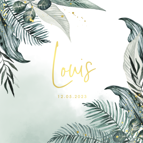 Wilde Geburtskarte mit Dschungelmotiv und Foliendruck