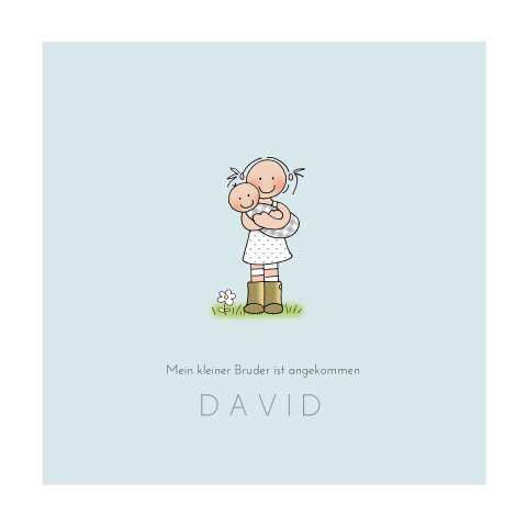 Geburtskarte mit großer Schwester und kleinem Bruder