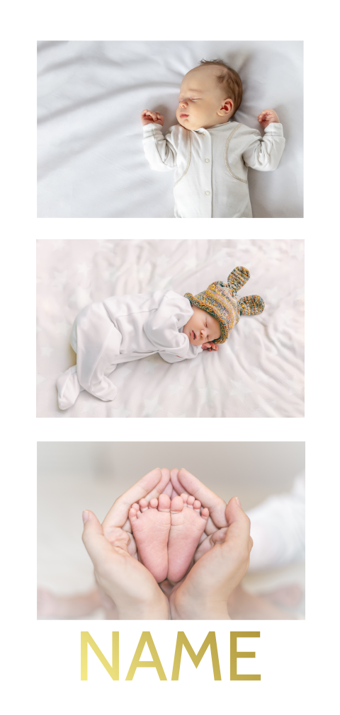 Geburtskarte mit drei Bildern Ihres Nachwuchses
