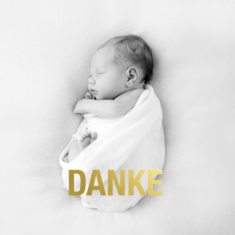 Stilvolle Geburtskarte mit großem Foto und Danke