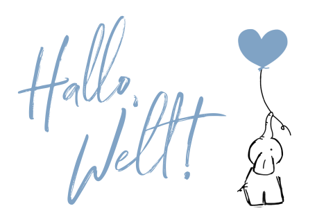 Hübsche Geburtskarte mit einem Baybelefanten und Ballon