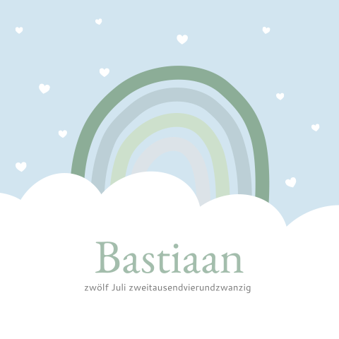 Träumerische Geburtskarte mit Regenbogen in den Wolken