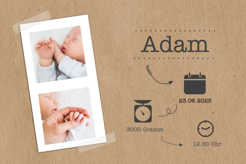 Hippe Babykarte mit Bilderstreifen und Cliparts