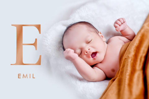 Geburtskarte mit großem Foto und Namen in Folie