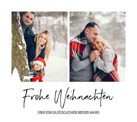 Klare Weihnachtskarte mit zwei Bildern und hübscher Schrift