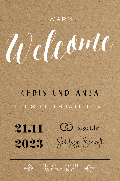 Willkommensschild mit Schriftzug: "Lettering" - 40x60 cm