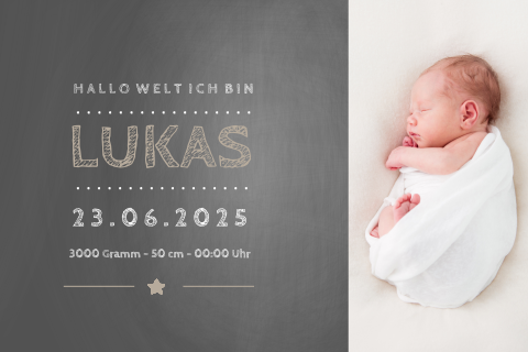Hippe Geburtskarte als Tafel mit einem Foto