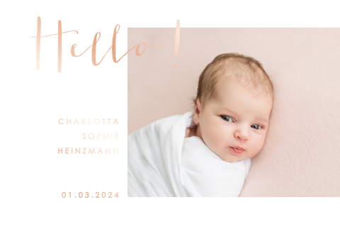 Süße Geburtskarte mit Foto und Namen in Folie