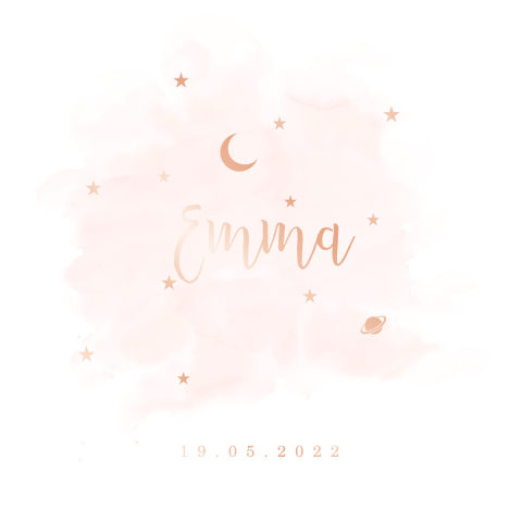 Träumerische Baybkarte zur Geburt mit einem Sternenhimmel