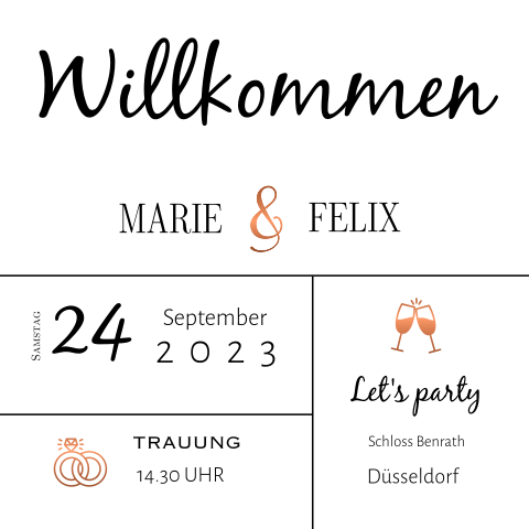 Willkommensschild mit kleinen icons: "Großer Tag" - 70x70 cm