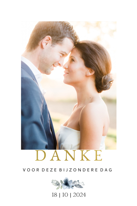 Elegante Dankeskarte mit Ihrem Foto und blauer Blüte