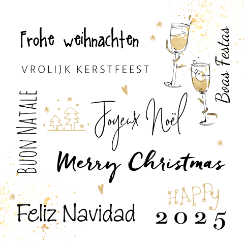 Weihnachtskarte mit Weihnachtswünschen in vielen Sprachen