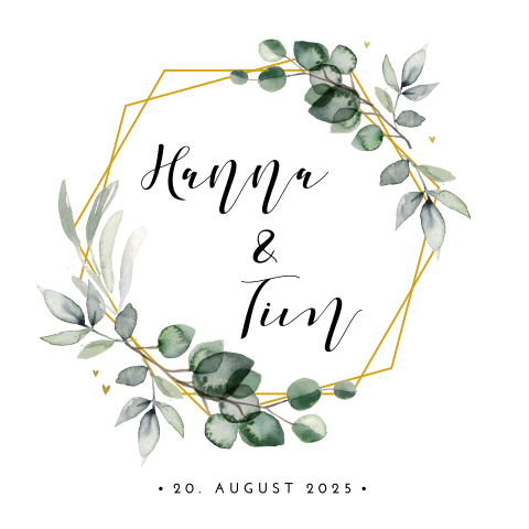 Hochzeitseinladung mit Pflanzen und kleinen Herzen: "Eukalyptus"