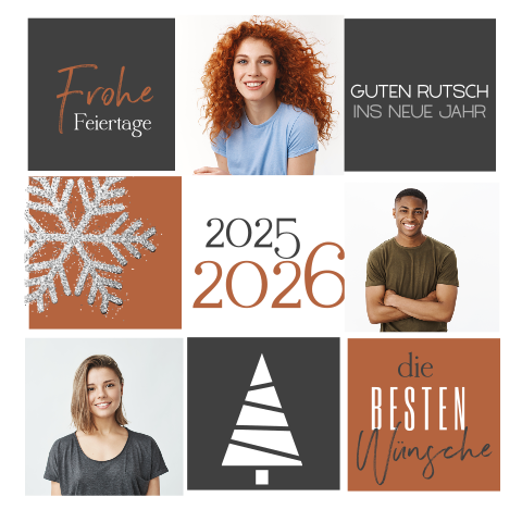 Weihnachtskarte mit kleinen Quadraten und verschiedenen Motiven