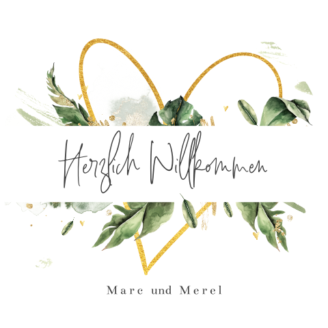 Willkommensschild mit goldenem Herzen und grünen Blättern - ø-60cm