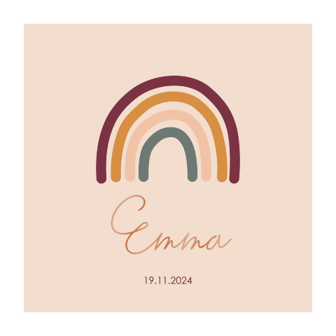 Niedliche Geburtskarte mit einem Regenbogen und individuellem Foto