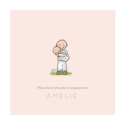 Geburtskarte mit großem Bruder und kleiner Schwester
