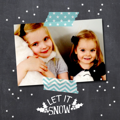 Weihnachtskarte mit Schnellflocken und einem persönlichen Foto