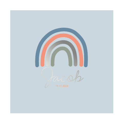 Süße Geburtskarte mit Folienveredelung und einem Regenbogen