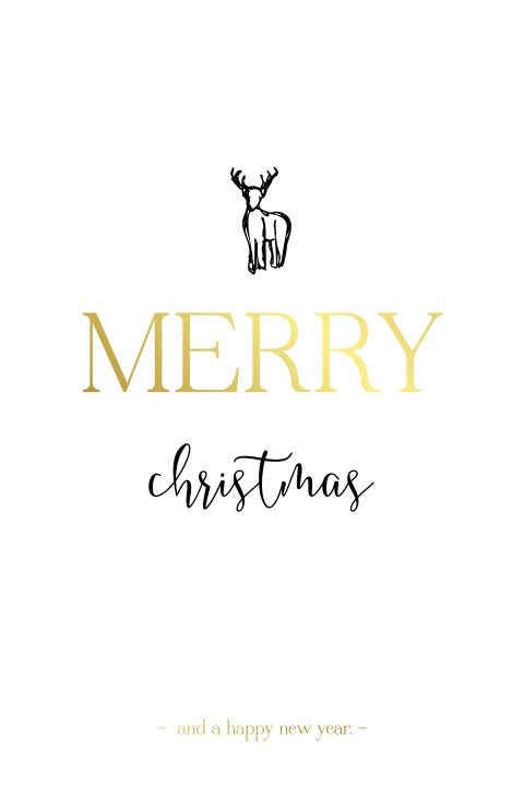 Weihnachtskarte mit einem Rentier und Foliendruck