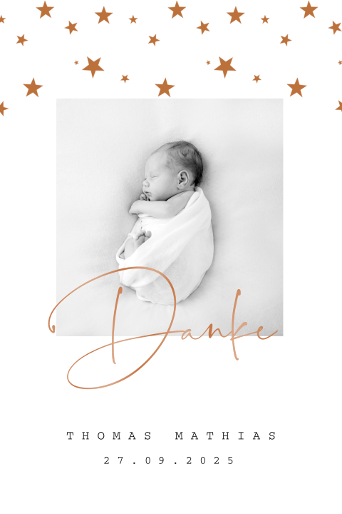 Geburtskarte mit großen Sternen und Foto