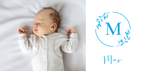 Elegante Geburtskarte mit Monogramm und Foto