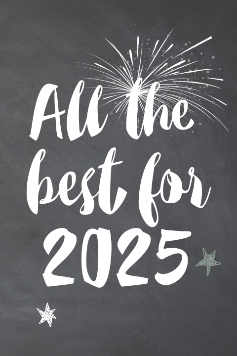 Neujahrskarte mit schönem Schriftzug und Feuerwerk