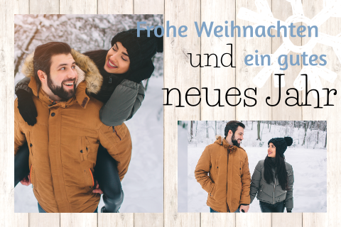 Weihnachtskarte mit einem gedruckten rustikalen Holzhintergrund