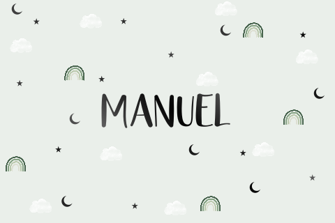 Geburtskarte mit Regenbögen, Herzen, Monden und günem Hintergrund