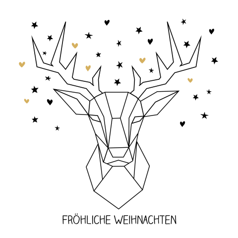 Elegante Weihnachtskarte mit geometrischen Hirsch und Sternen