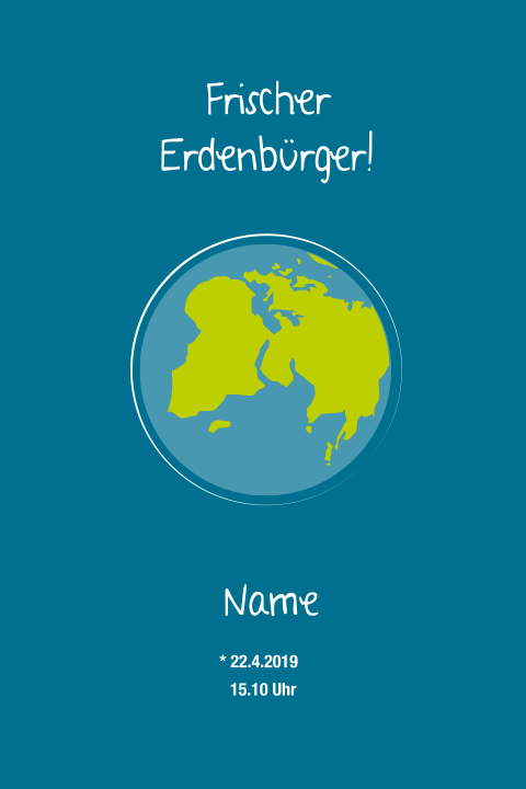 Hippe Geburtskarte mit Erdkugel