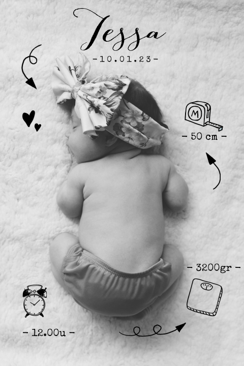 Geburtskarte mit großem Foto und allen wichtigen Informationen