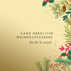 Botanische Weihnachtskarte mit goldenem Hintergrund