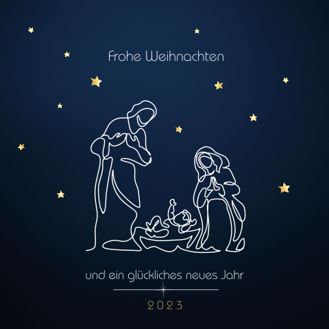Hübsche Weihnachtskarte mit einem Motiv in der Krippe
