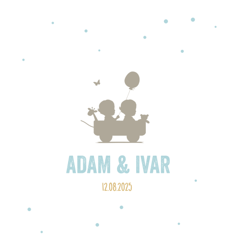 Süße Geburtskarte für Zwillinge mit Bollerwagen