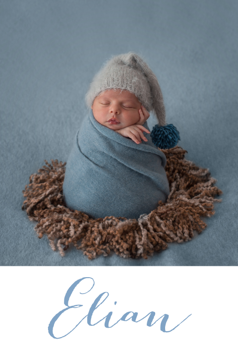 Dankeskarte zur Geburt mit Foto und elegantem Schriftzug