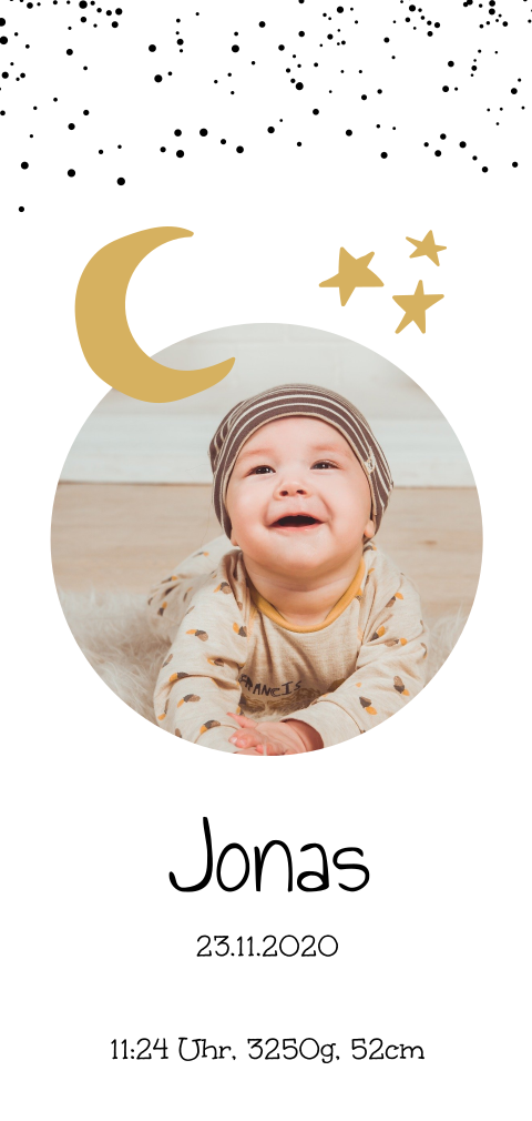 Geburtskarte mit Mond und Sternen zum Träumen